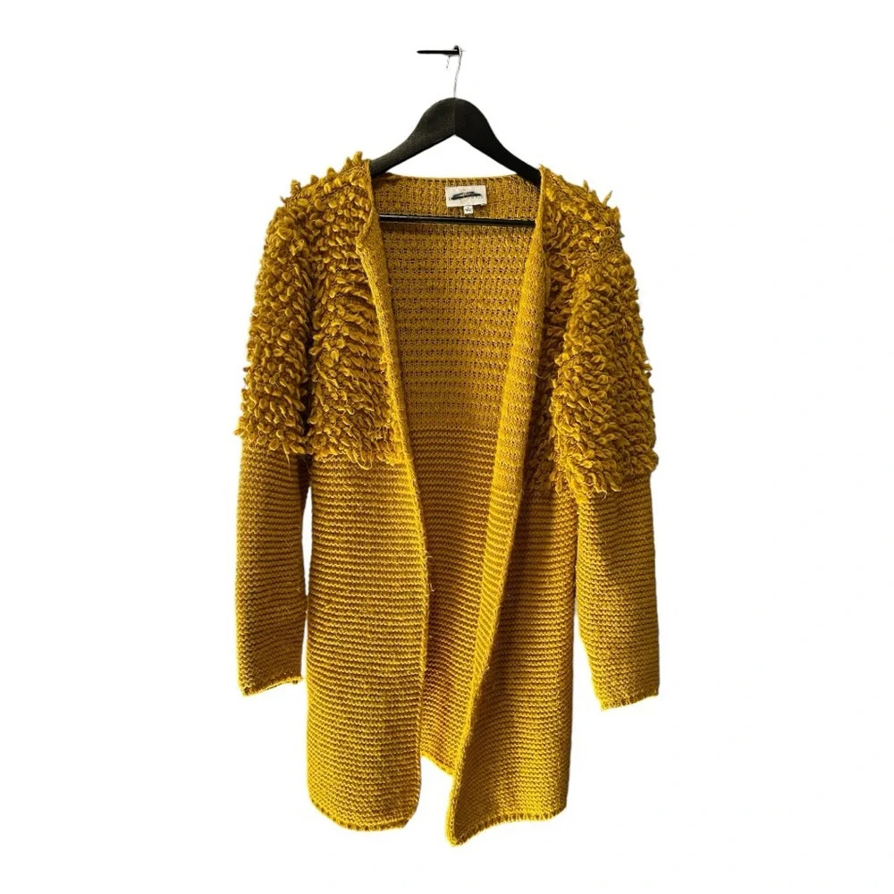 Belle France mohair wool blend duster cardigan sz L gold